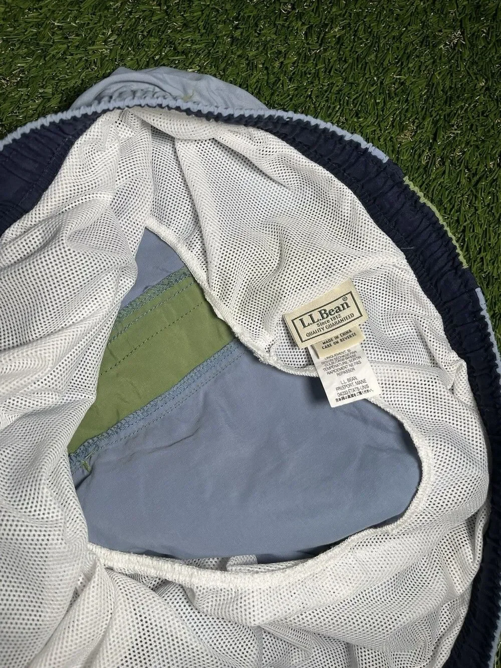 L.L. Bean Swim Trunks Colorblock Light Blue Green Men's XXL Drawstring Lined